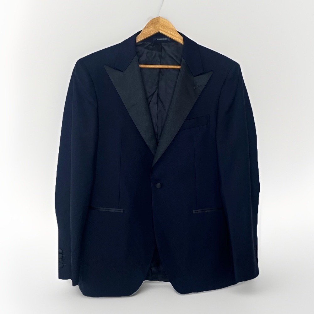 Boggi Milano Tuxedo Dinner Jacket Blue Satin Peak Lapel‎ Slim Fit IT 48 US 38